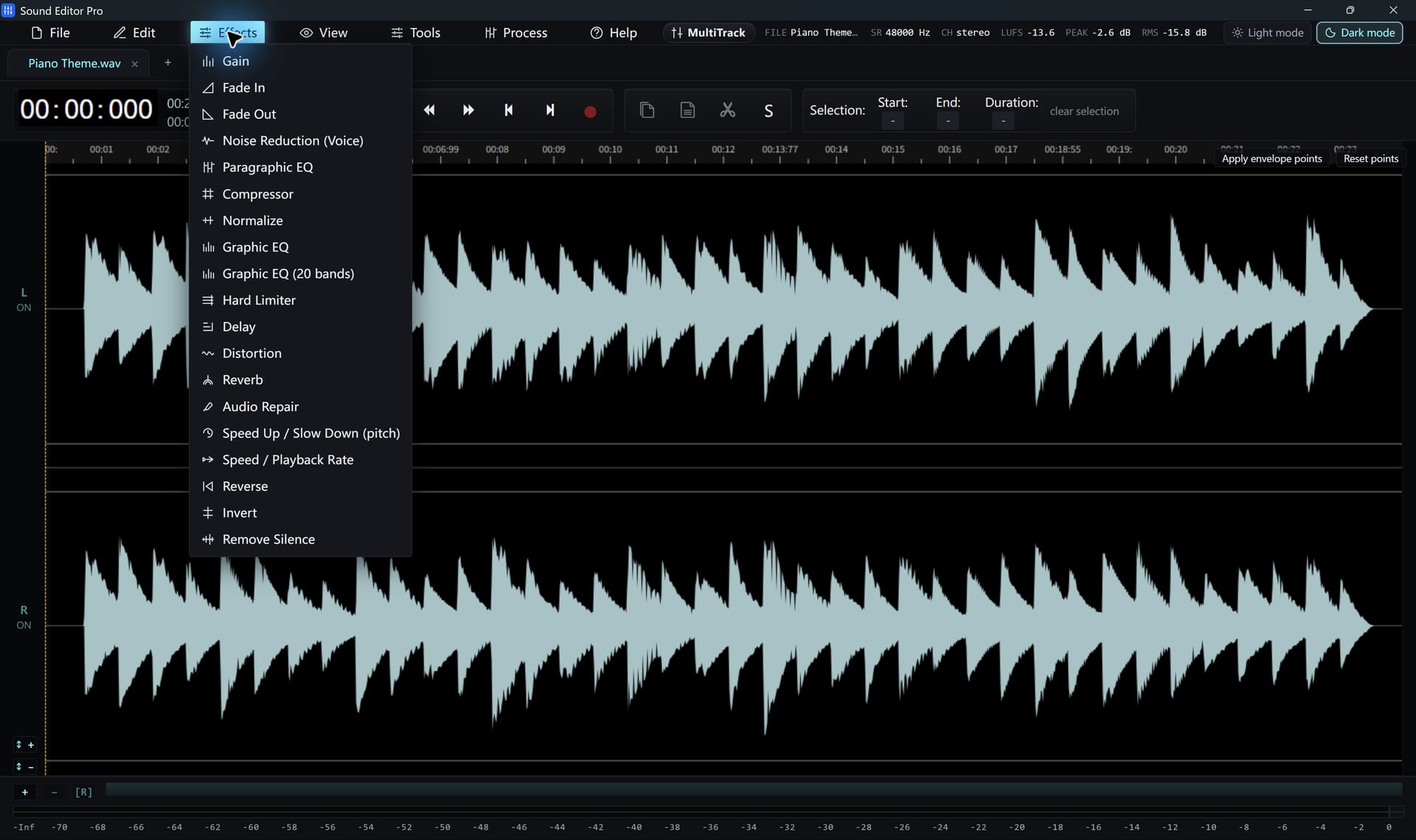 Sound Editor Pro Effects menu