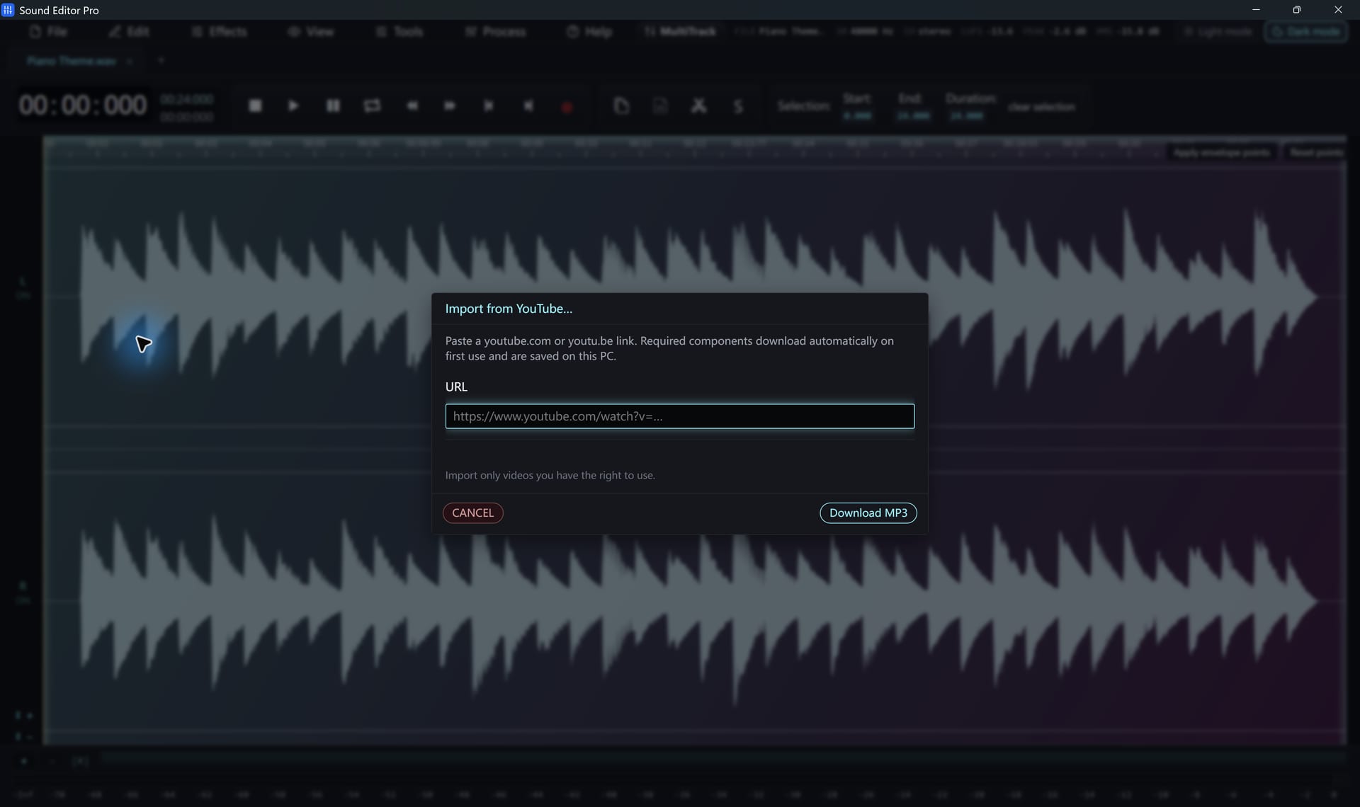 Sound Editor Pro YouTube import